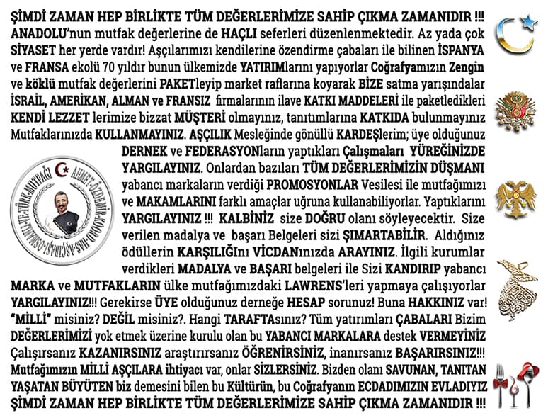 Aşçılık Mesleğinde Türk Mutfağı Tanıtım Sloganlarım-gastronomi-danışmanlığı